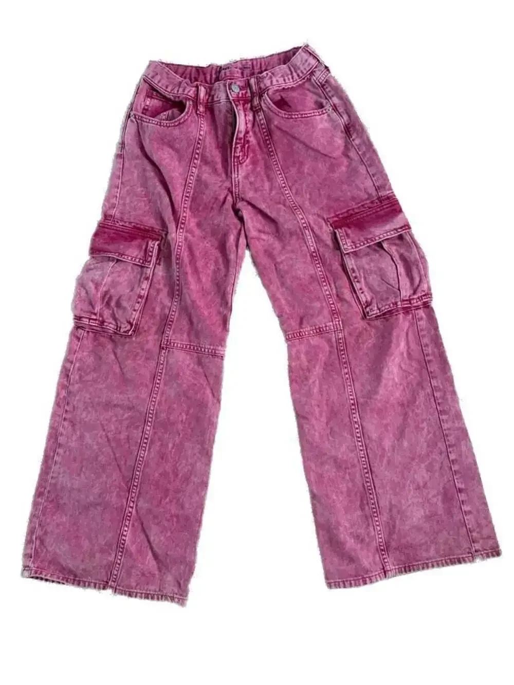 Girls Old Navy Super Baggy Wide-Leg Cargo Jeans in Pink Acid Wash-Girls 14
